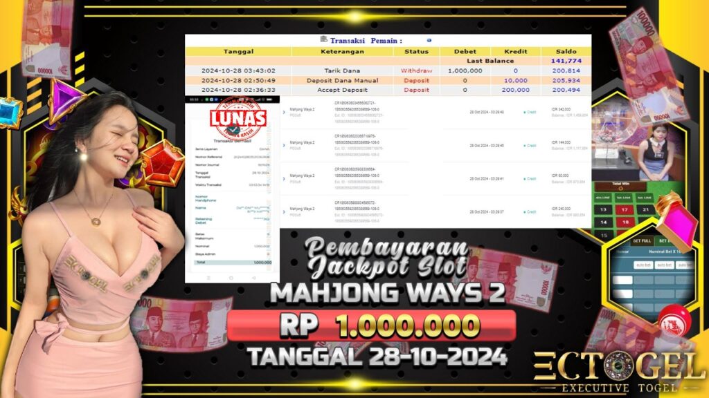 BUKTI JACKPOT SLOT MAHJONG WAYS 2 TERPERCAYA DI INDONESIA TGL 28-10-2024