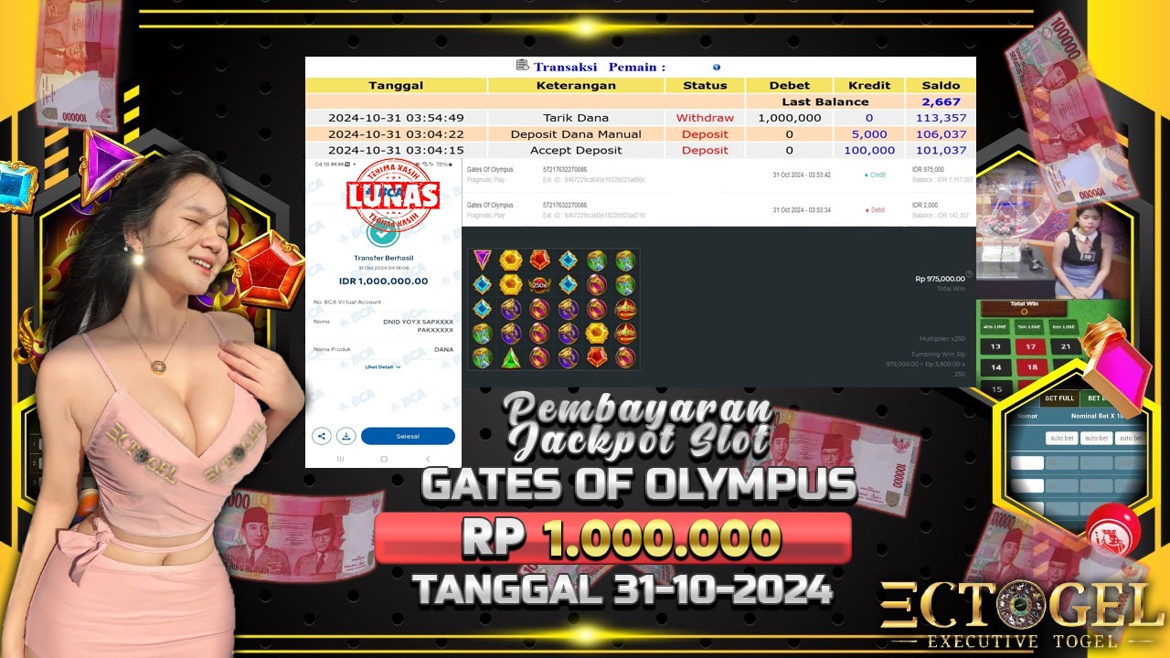 BUKTI JACKPOT SLOT GATES OF OLYMPUS TERPERCAYA DI INDONESIA TGL 31-10-2024