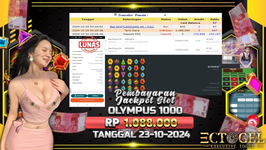 BUKTI JACKPOT SLOT GATES OF OLYMPUS 1000 TERPERCAYA DI INDONESIA TGL 23-10-2024