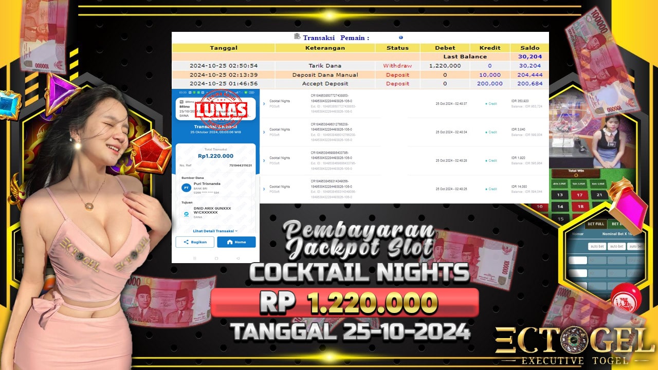 BUKTI JACKPOT SLOT COCKTAIL NIGHTS TERPERCAYA DI INDONESIA TGL 25-10-2024