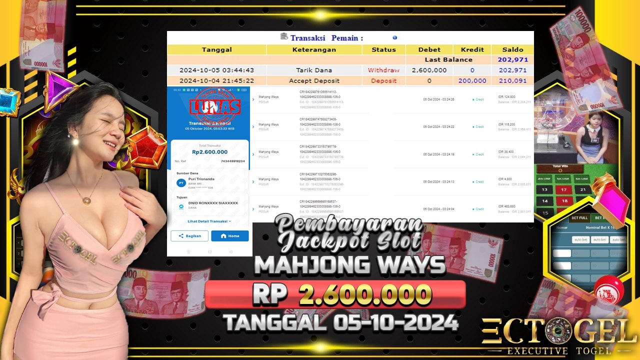 BUKTI JACKPOT SLOT MAHJONG WAYS TERPERCAYA DI INDONESIA TGL 05-10-2024