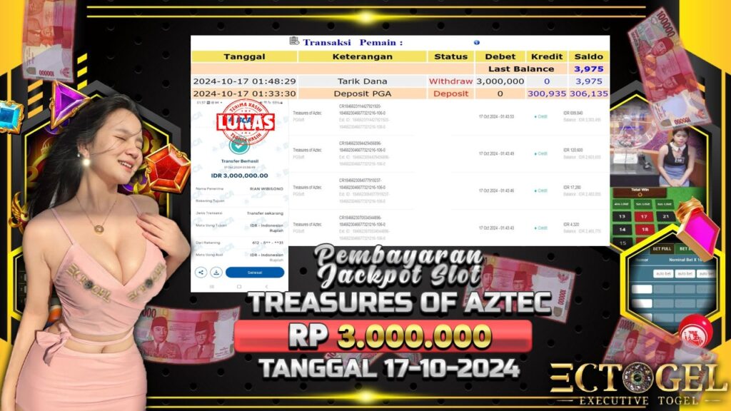 BUKTI JACKPOT SLOT TREASURES OF AZTEC TERPERCAYA DI INDONESIA TGL 17-10-2024