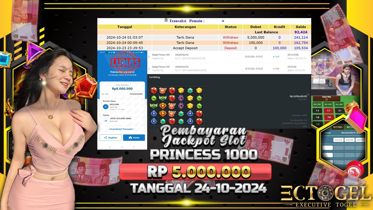 BUKTI JACKPOT SLOT STARLIGHT PRINCESS 1000 TERPERCAYA DI INDONESIA TGL 24-10-2024