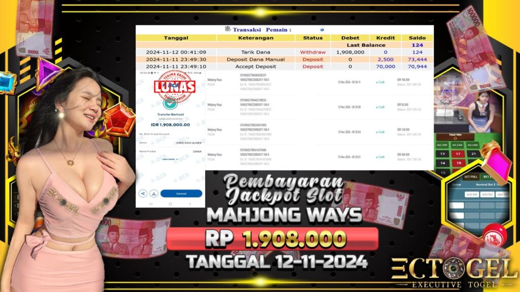 BUKTI JACKPOT SLOT MAHJONG WAYS TERPERCAYA DI INDONESIA TGL 12-11-2024