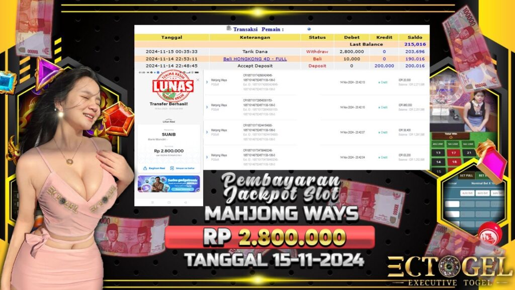 BUKTI JACKPOT SLOT MAHJONG WAYS TERPERCAYA DI INDONESIA TGL 15-11-2024