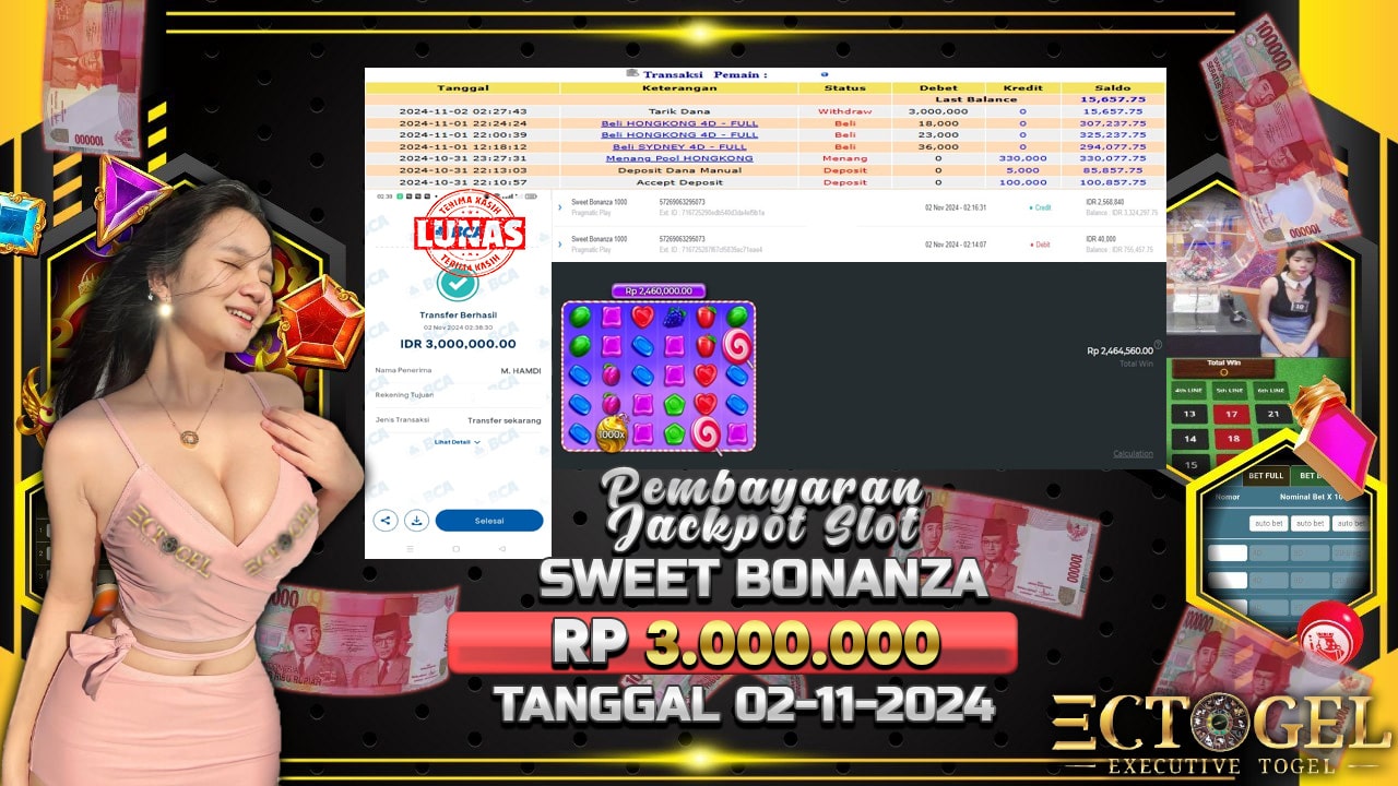 BUKTI JACKPOT SLOT SWEET BONANZA 1000 TERPERCAYA DI INDONESIA TGL 02-11-2024